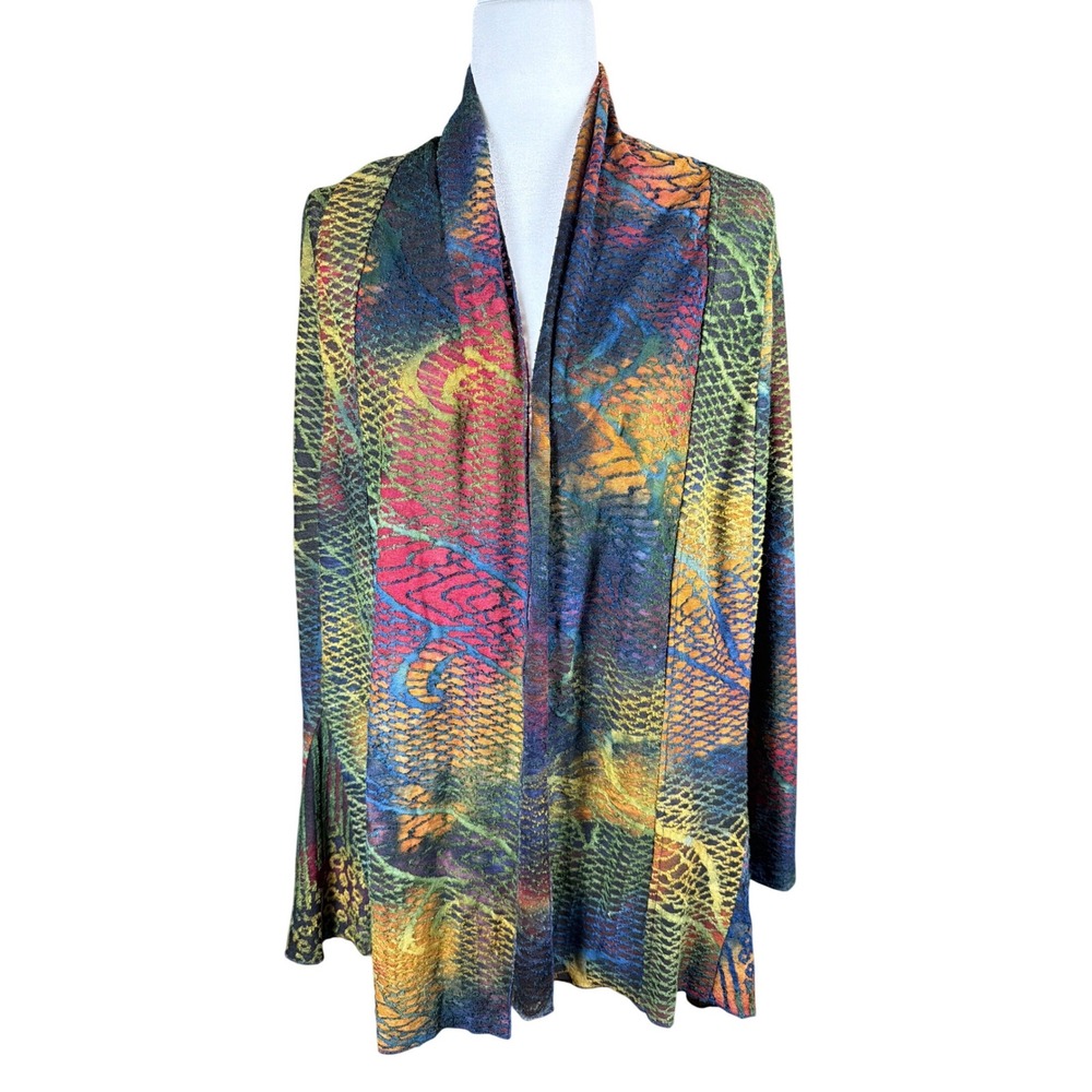 Kamana‎ Womens Lg Multicolor Abstract Textured Open Front Shawl Cardigan Jacket